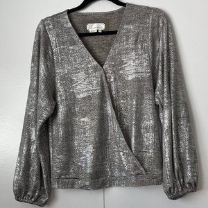 by Anthropologie Carys Dolman Top Metallic Silver sz XS